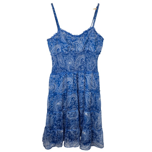 Michelle Antonelli Silk Paisley Dress Women's 14 Blue White Sleeveless - Picture 1 of 4